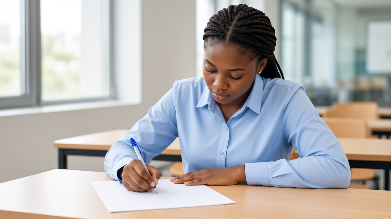 Candidate completing a handwritten examination